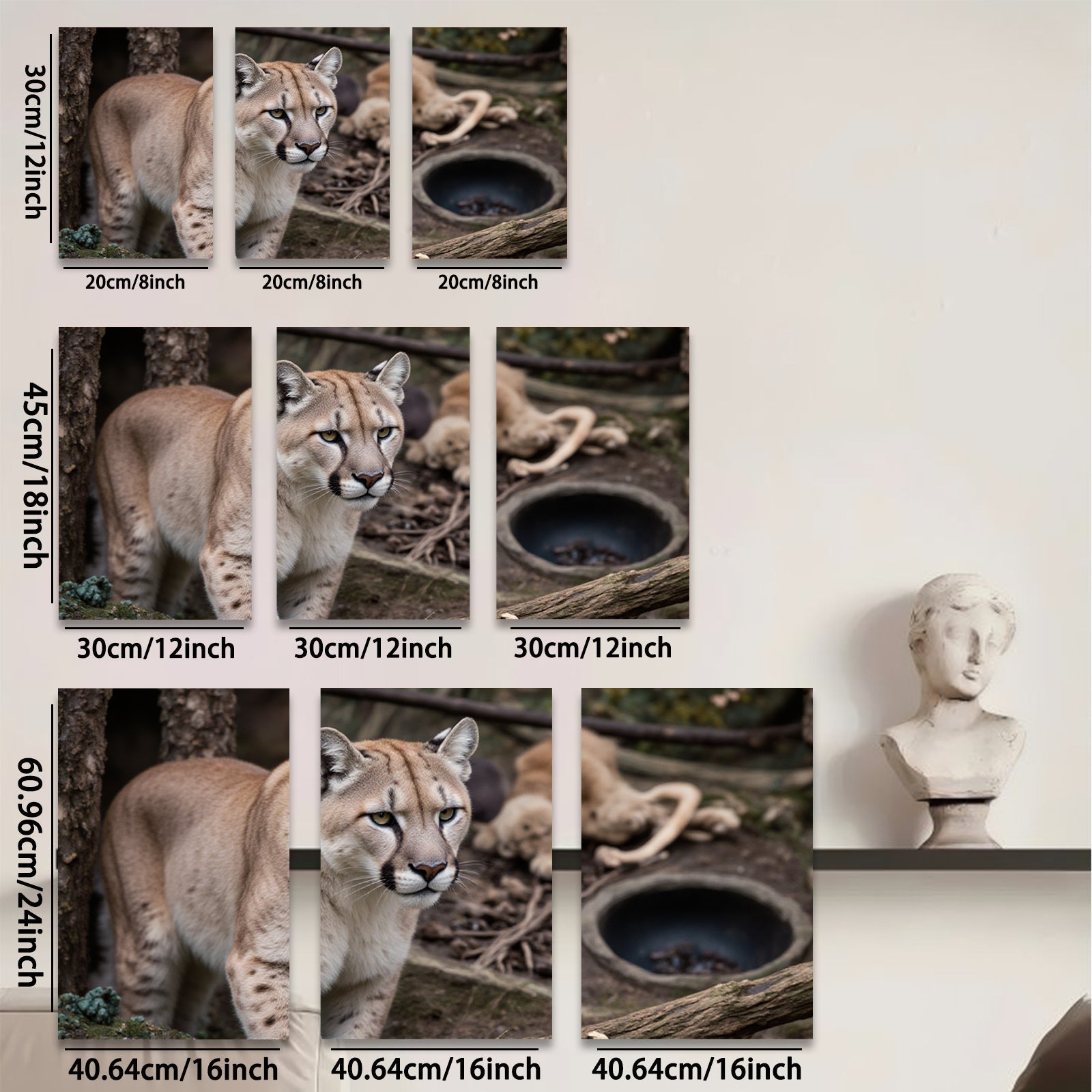 2D flat 1pc Majestic Cougar Wildlife Portrait Canvas Wall Art For Living Room Bedroom Decor Farmhouse Style Modern Gallery Wrapped Prints Teal Blue Gray