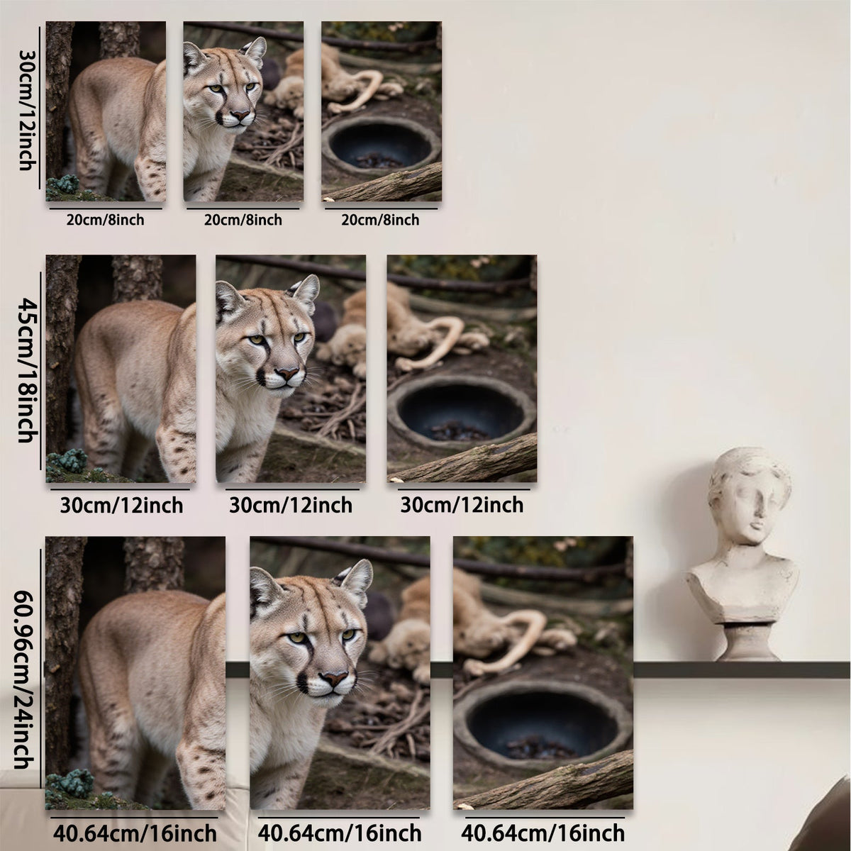 2D flat 1pc Majestic Cougar Wildlife Portrait Canvas Wall Art For Living Room Bedroom Decor Farmhouse Style Modern Gallery Wrapped Prints Teal Blue Gray