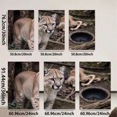 2D flat 1pc Majestic Cougar Wildlife Portrait Canvas Wall Art For Living Room Bedroom Decor Farmhouse Style Modern Gallery Wrapped Prints Teal Blue Gray