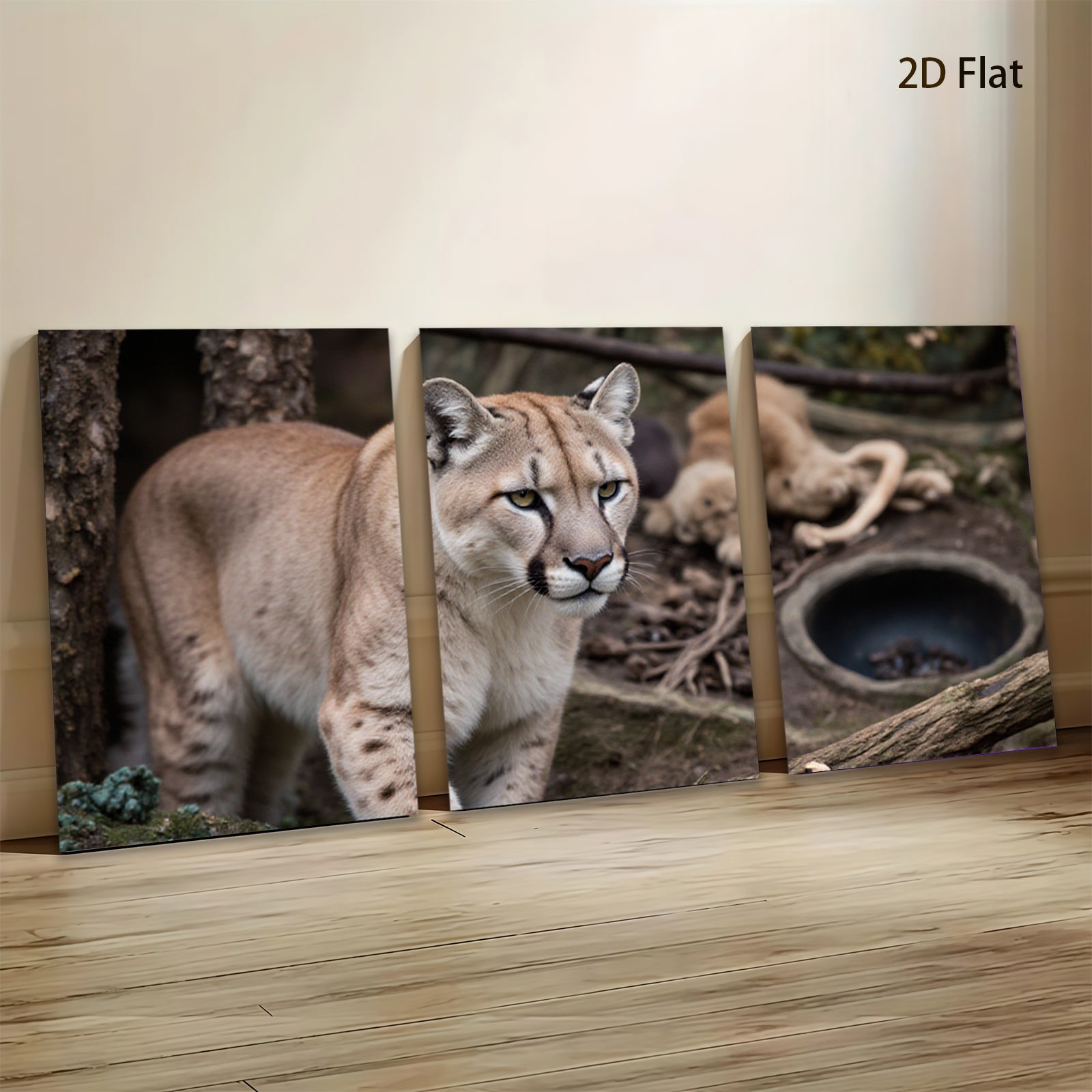 2D flat 1pc Majestic Cougar Wildlife Portrait Canvas Wall Art For Living Room Bedroom Decor Farmhouse Style Modern Gallery Wrapped Prints Teal Blue Gray