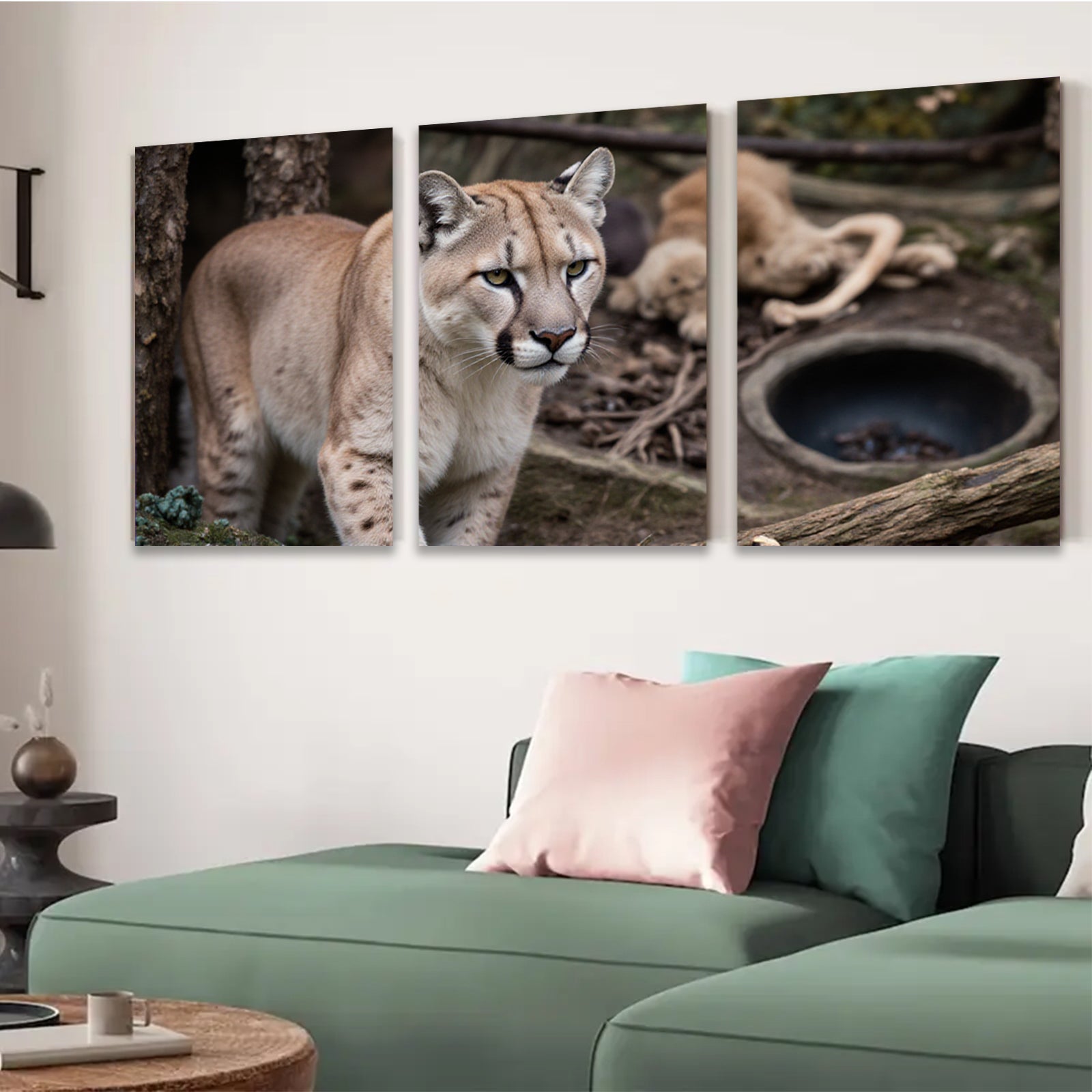 2D flat 1pc Majestic Cougar Wildlife Portrait Canvas Wall Art For Living Room Bedroom Decor Farmhouse Style Modern Gallery Wrapped Prints Teal Blue Gray