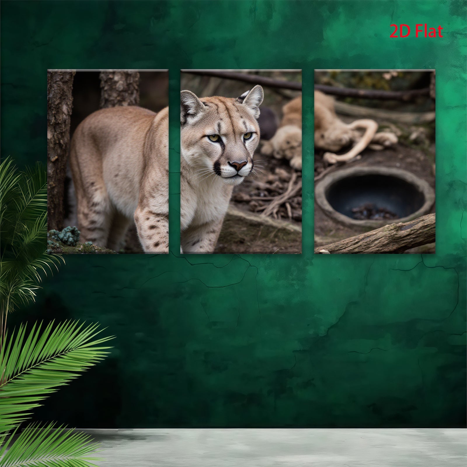 2D flat 1pc Majestic Cougar Wildlife Portrait Canvas Wall Art For Living Room Bedroom Decor Farmhouse Style Modern Gallery Wrapped Prints Teal Blue Gray