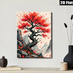 2D flat 1pc Majestic Crimson Maple Tree Wall Art Canvas Prints for Living Room Bedroom Home Decor Gallery Wrapped Modern Farmhouse Aesthetic Trending Now