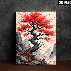 2D flat 1pc Majestic Crimson Maple Tree Wall Art Canvas Prints for Living Room Bedroom Home Decor Gallery Wrapped Modern Farmhouse Aesthetic Trending Now