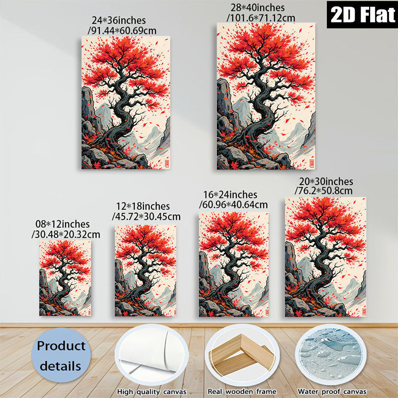 2D flat 1pc Majestic Crimson Maple Tree Wall Art Canvas Prints for Living Room Bedroom Home Decor Gallery Wrapped Modern Farmhouse Aesthetic Trending Now