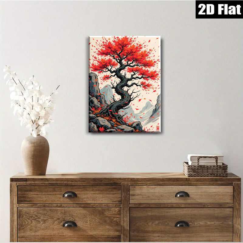 2D flat 1pc Majestic Crimson Maple Tree Wall Art Canvas Prints for Living Room Bedroom Home Decor Gallery Wrapped Modern Farmhouse Aesthetic Trending Now