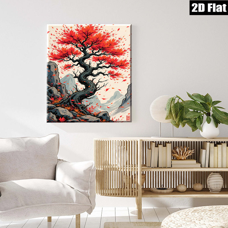 2D flat 1pc Majestic Crimson Maple Tree Wall Art Canvas Prints for Living Room Bedroom Home Decor Gallery Wrapped Modern Farmhouse Aesthetic Trending Now