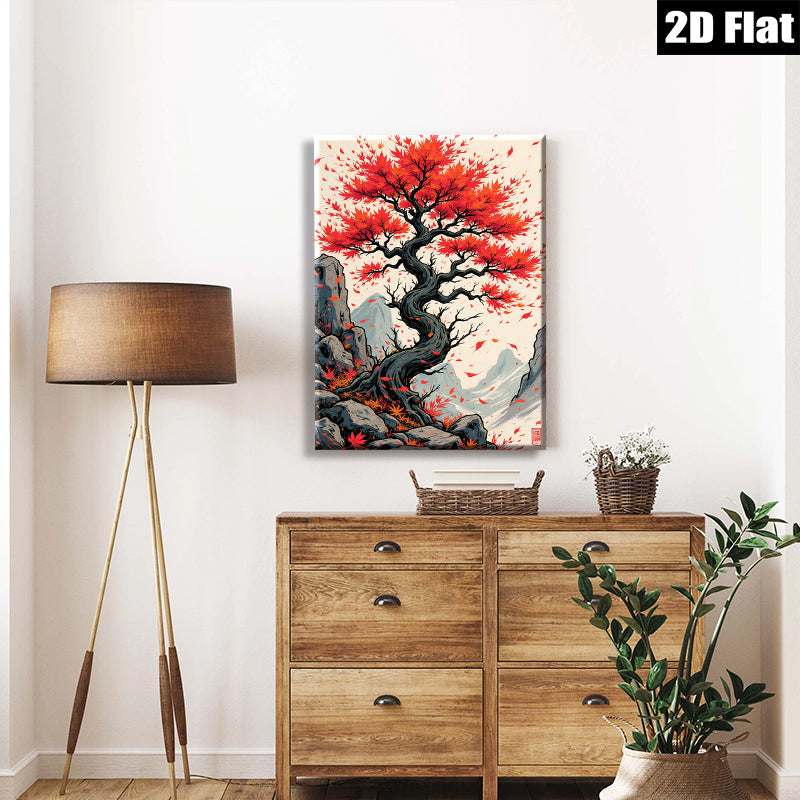 2D flat 1pc Majestic Crimson Maple Tree Wall Art Canvas Prints for Living Room Bedroom Home Decor Gallery Wrapped Modern Farmhouse Aesthetic Trending Now