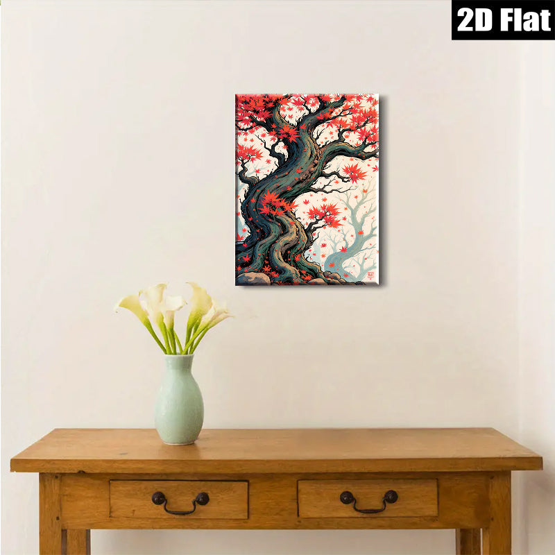 2D flat 1pc Majestic Crimson Maple Tree Wall Art Living Room Bedroom Home Decor Modern Farmhouse Style Canvas Prints Rustic Chic Gallery Wrapped Art