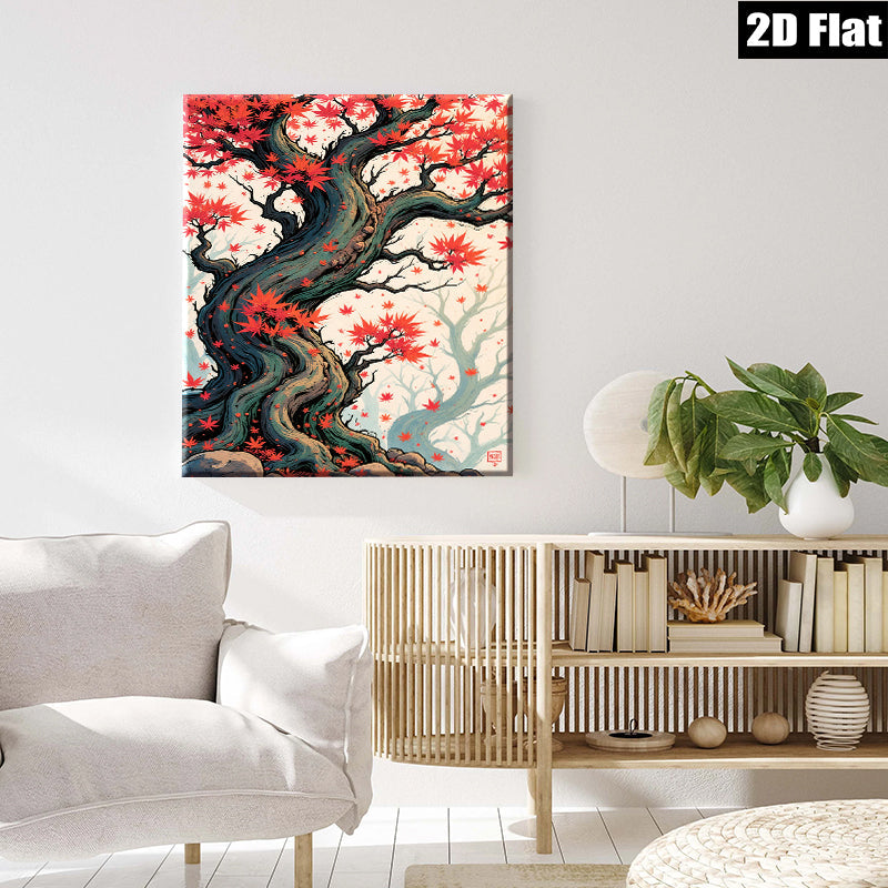 2D flat 1pc Majestic Crimson Maple Tree Wall Art Living Room Bedroom Home Decor Modern Farmhouse Style Canvas Prints Rustic Chic Gallery Wrapped Art