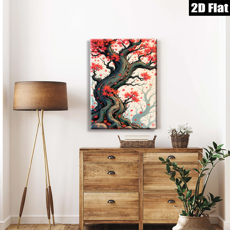 2D flat 1pc Majestic Crimson Maple Tree Wall Art Living Room Bedroom Home Decor Modern Farmhouse Style Canvas Prints Rustic Chic Gallery Wrapped Art