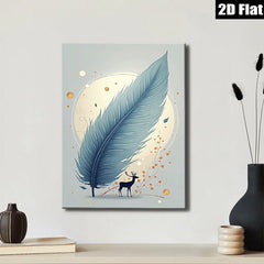2D flat 1pc Majestic Deer Feather Wall Art Botanical Decor Living Room Bedroom Modern Farmhouse Gallery Wrapped Canvas Prints for Home Decor