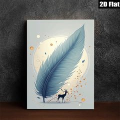 2D flat 1pc Majestic Deer Feather Wall Art Botanical Decor Living Room Bedroom Modern Farmhouse Gallery Wrapped Canvas Prints for Home Decor