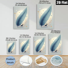 2D flat 1pc Majestic Deer Feather Wall Art Botanical Decor Living Room Bedroom Modern Farmhouse Gallery Wrapped Canvas Prints for Home Decor