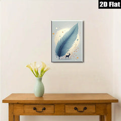 2D flat 1pc Majestic Deer Feather Wall Art Botanical Decor Living Room Bedroom Modern Farmhouse Gallery Wrapped Canvas Prints for Home Decor