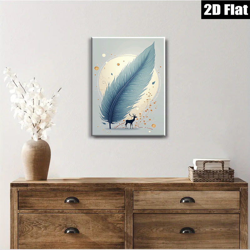 2D flat 1pc Majestic Deer Feather Wall Art Botanical Decor Living Room Bedroom Modern Farmhouse Gallery Wrapped Canvas Prints for Home Decor