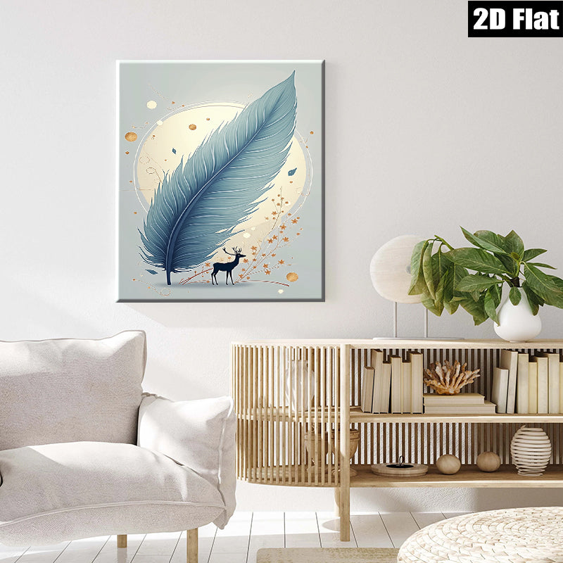 2D flat 1pc Majestic Deer Feather Wall Art Botanical Decor Living Room Bedroom Modern Farmhouse Gallery Wrapped Canvas Prints for Home Decor