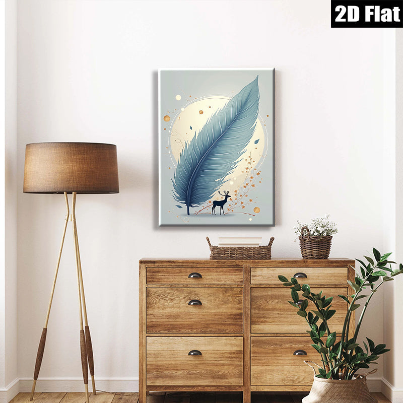 2D flat 1pc Majestic Deer Feather Wall Art Botanical Decor Living Room Bedroom Modern Farmhouse Gallery Wrapped Canvas Prints for Home Decor