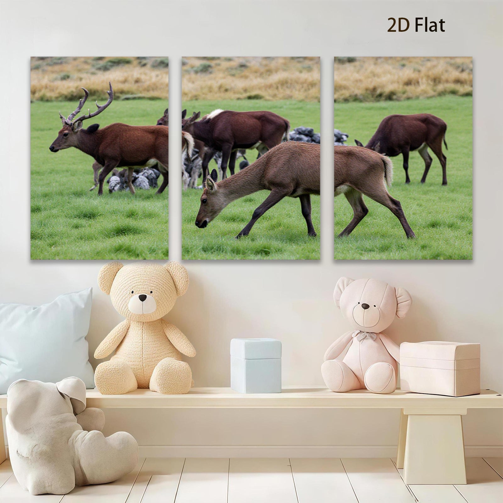 2D flat 1pc Majestic Deer Grazing Peaceful Woodland Scene Farmhouse Wall Decor Living Room Bedroom Canvas Prints Modern Rustic Art