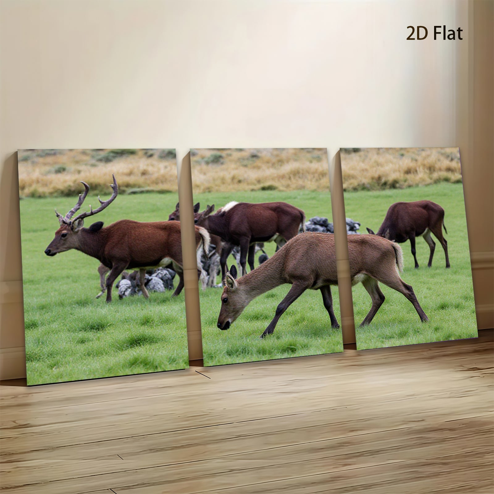 2D flat 1pc Majestic Deer Grazing Peaceful Woodland Scene Farmhouse Wall Decor Living Room Bedroom Canvas Prints Modern Rustic Art