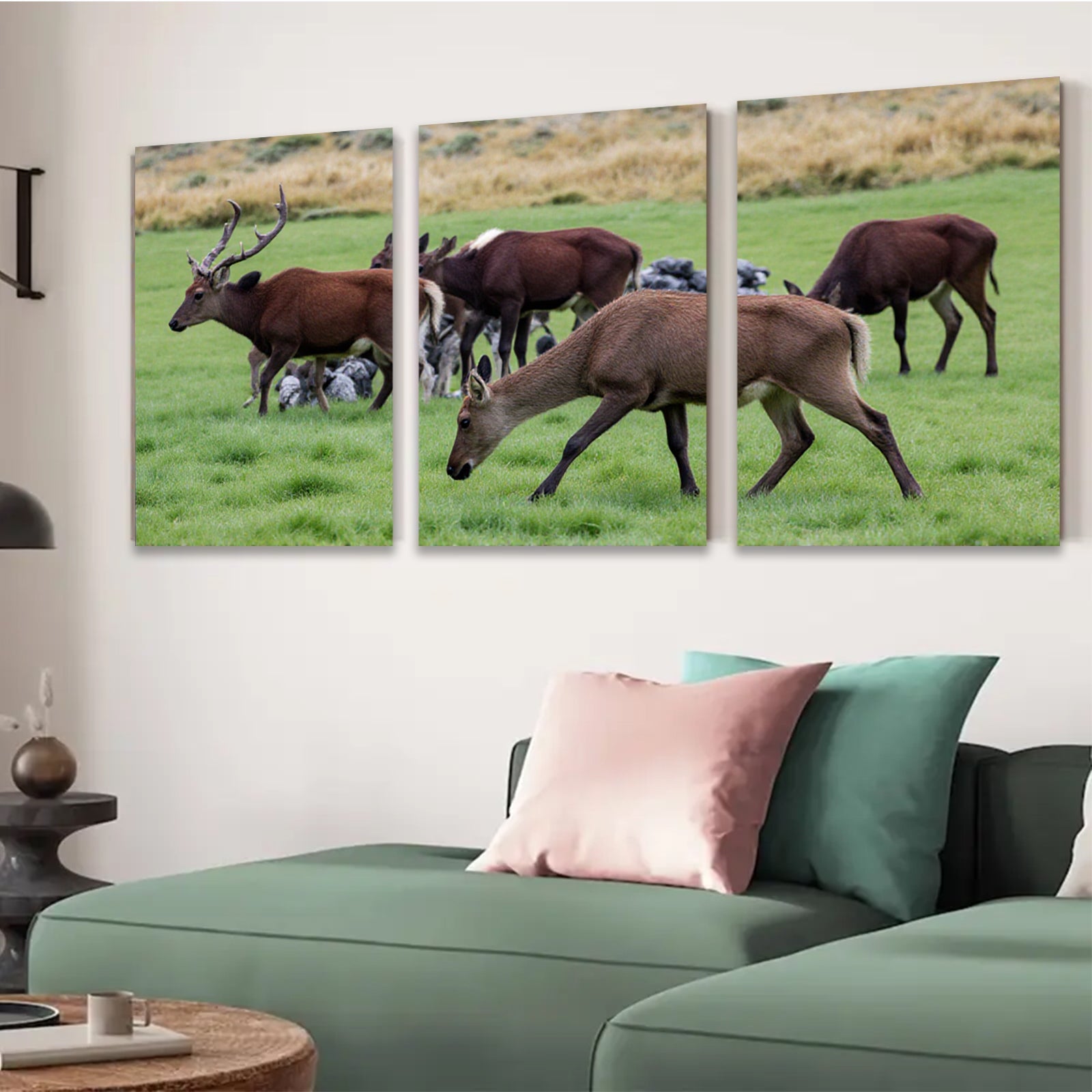 2D flat 1pc Majestic Deer Grazing Peaceful Woodland Scene Farmhouse Wall Decor Living Room Bedroom Canvas Prints Modern Rustic Art