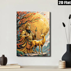 2D flat 1pc Majestic Deer Guardian Ancient Eastern Mythology Wall Art Canvas Prints for Living Room Bedroom Home Decor Gallery Wrapped Modern Farmhouse Style