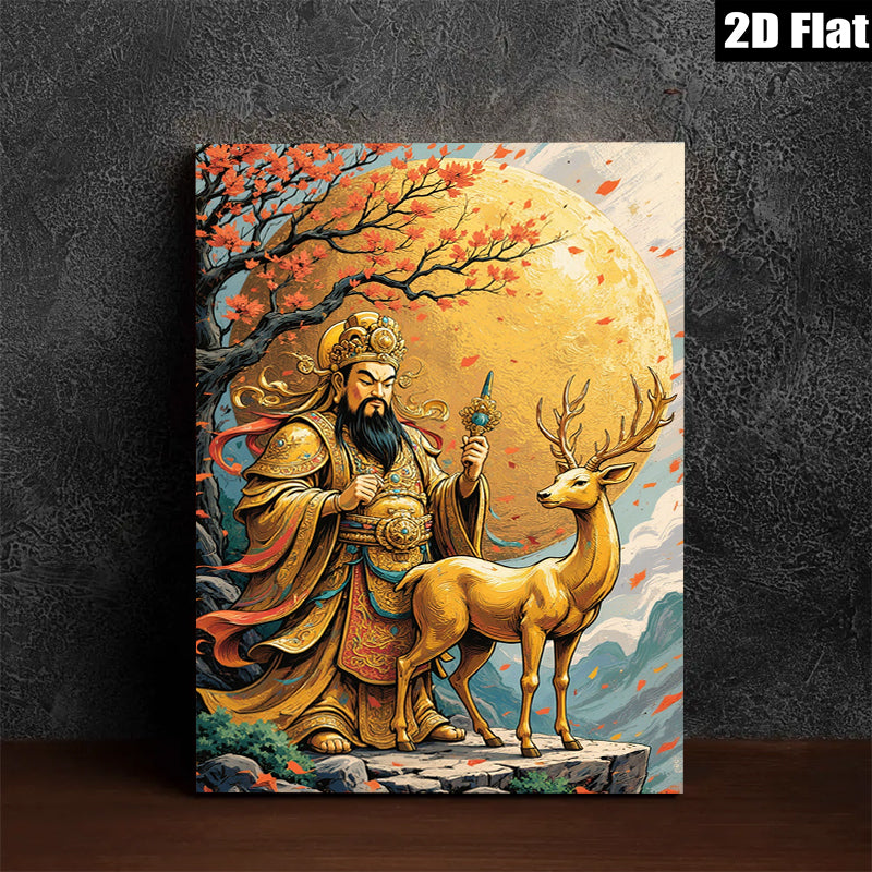 2D flat 1pc Majestic Deer Guardian Ancient Eastern Mythology Wall Art Canvas Prints for Living Room Bedroom Home Decor Gallery Wrapped Modern Farmhouse Style