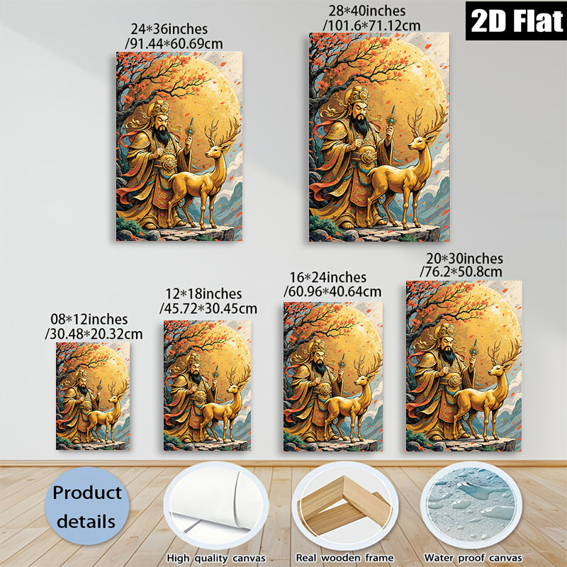 2D flat 1pc Majestic Deer Guardian Ancient Eastern Mythology Wall Art Canvas Prints for Living Room Bedroom Home Decor Gallery Wrapped Modern Farmhouse Style
