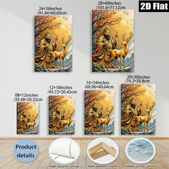 2D flat 1pc Majestic Deer Guardian Ancient Eastern Mythology Wall Art Canvas Prints for Living Room Bedroom Home Decor Gallery Wrapped Modern Farmhouse Style
