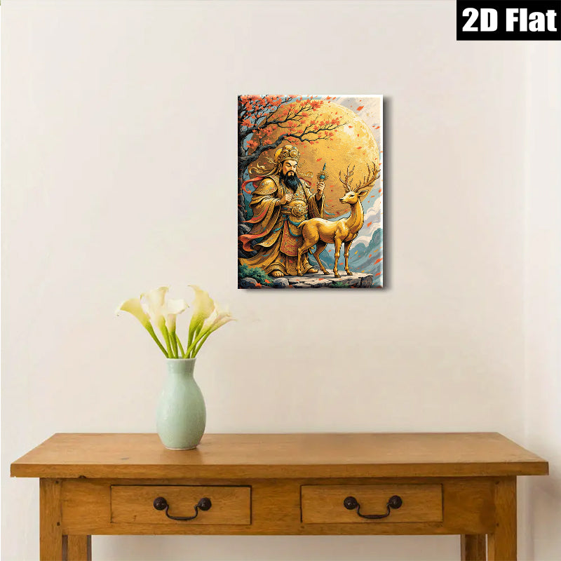 2D flat 1pc Majestic Deer Guardian Ancient Eastern Mythology Wall Art Canvas Prints for Living Room Bedroom Home Decor Gallery Wrapped Modern Farmhouse Style