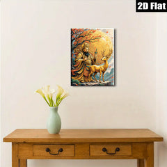 2D flat 1pc Majestic Deer Guardian Ancient Eastern Mythology Wall Art Canvas Prints for Living Room Bedroom Home Decor Gallery Wrapped Modern Farmhouse Style