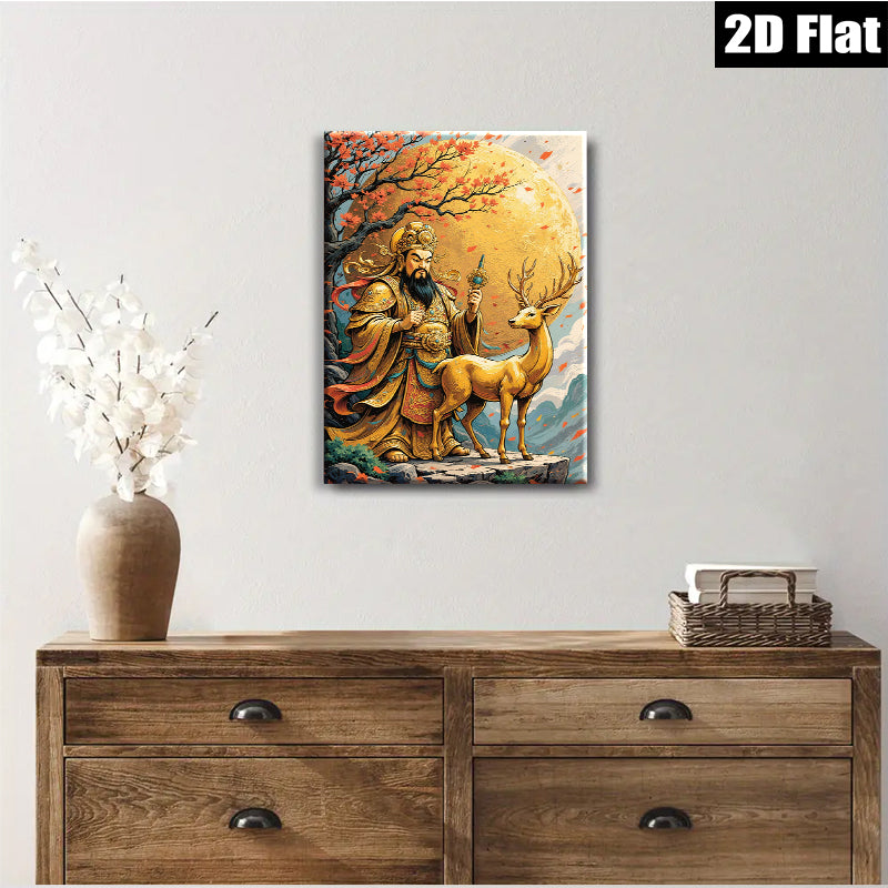 2D flat 1pc Majestic Deer Guardian Ancient Eastern Mythology Wall Art Canvas Prints for Living Room Bedroom Home Decor Gallery Wrapped Modern Farmhouse Style