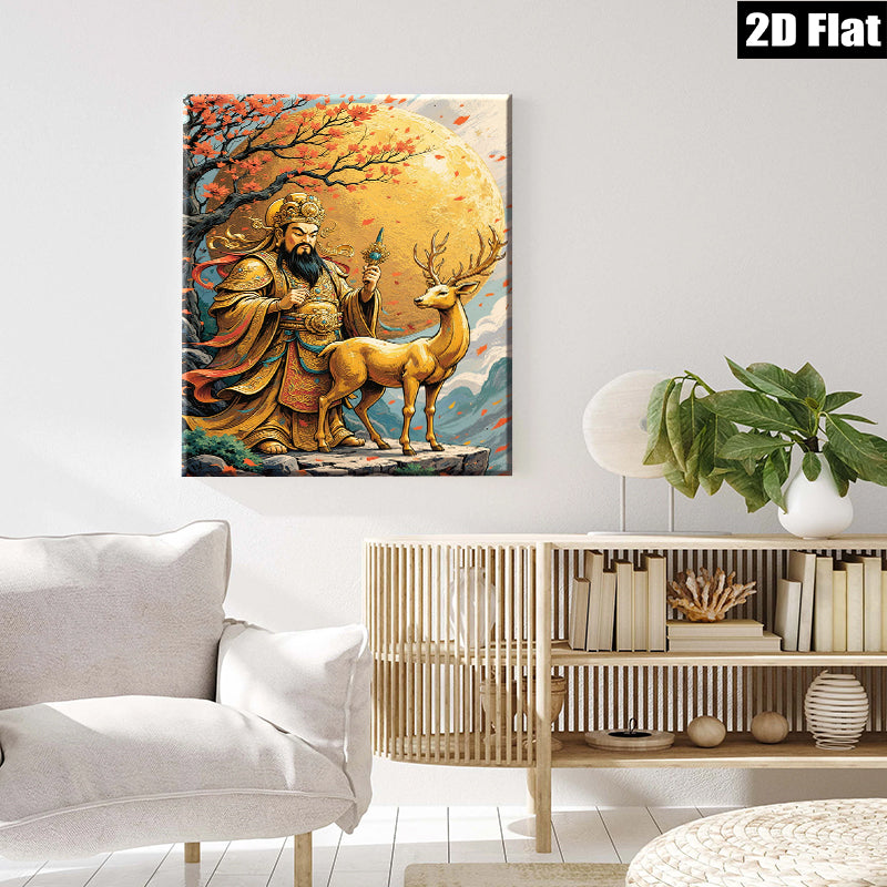2D flat 1pc Majestic Deer Guardian Ancient Eastern Mythology Wall Art Canvas Prints for Living Room Bedroom Home Decor Gallery Wrapped Modern Farmhouse Style