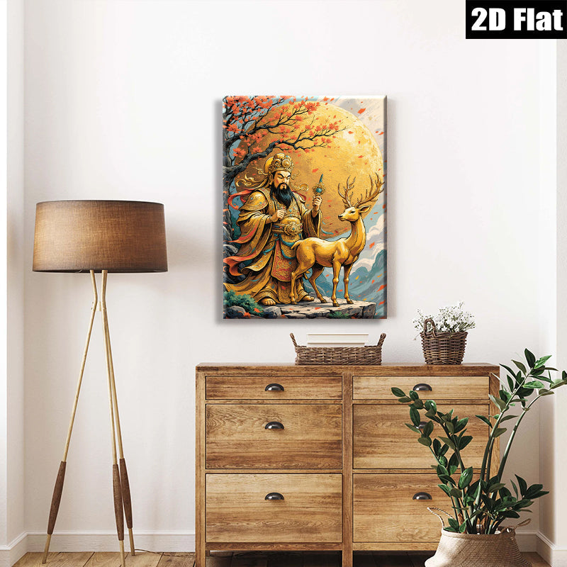2D flat 1pc Majestic Deer Guardian Ancient Eastern Mythology Wall Art Canvas Prints for Living Room Bedroom Home Decor Gallery Wrapped Modern Farmhouse Style