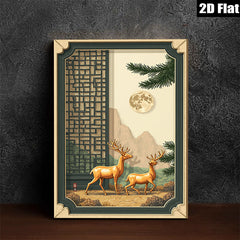 2D flat 1pc Majestic Deer Landscape Wall Art Canvas Print for Living Room Bedroom Home Decor Farmhouse Style Gallery Wrapped Ready to Hang