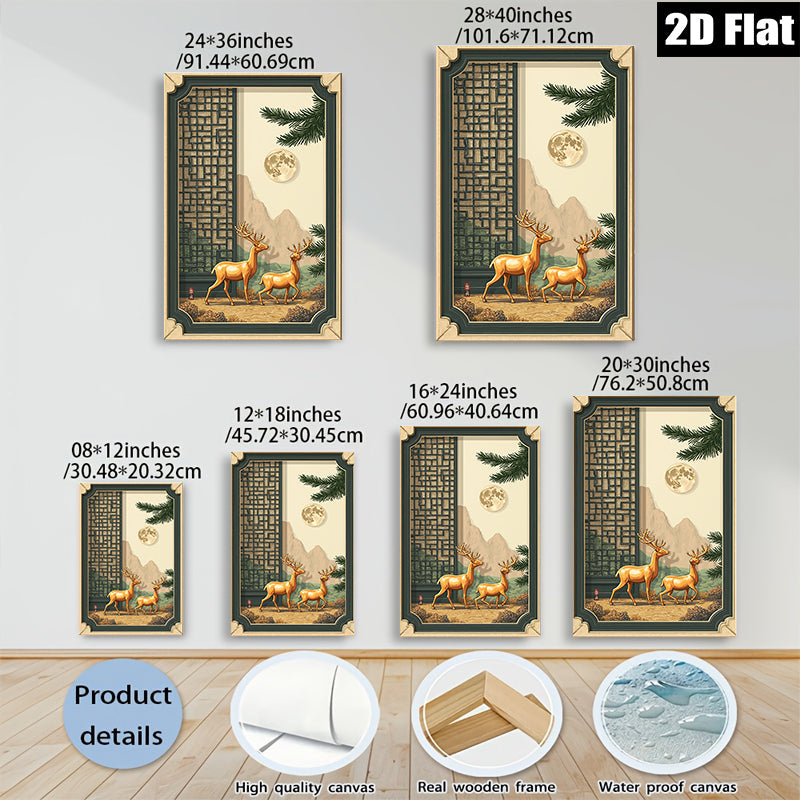2D flat 1pc Majestic Deer Landscape Wall Art Canvas Print for Living Room Bedroom Home Decor Farmhouse Style Gallery Wrapped Ready to Hang