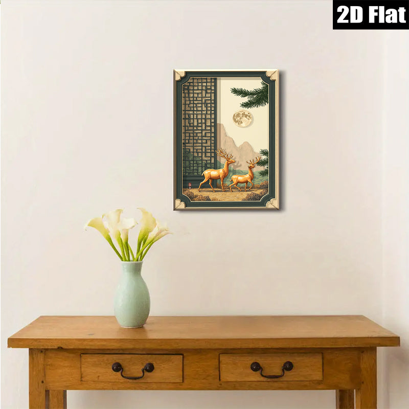 2D flat 1pc Majestic Deer Landscape Wall Art Canvas Print for Living Room Bedroom Home Decor Farmhouse Style Gallery Wrapped Ready to Hang