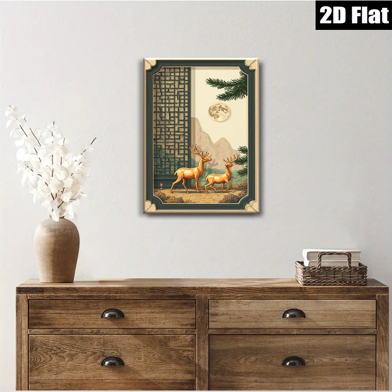 2D flat 1pc Majestic Deer Landscape Wall Art Canvas Print for Living Room Bedroom Home Decor Farmhouse Style Gallery Wrapped Ready to Hang