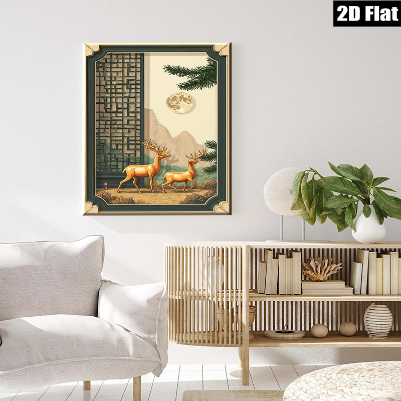 2D flat 1pc Majestic Deer Landscape Wall Art Canvas Print for Living Room Bedroom Home Decor Farmhouse Style Gallery Wrapped Ready to Hang