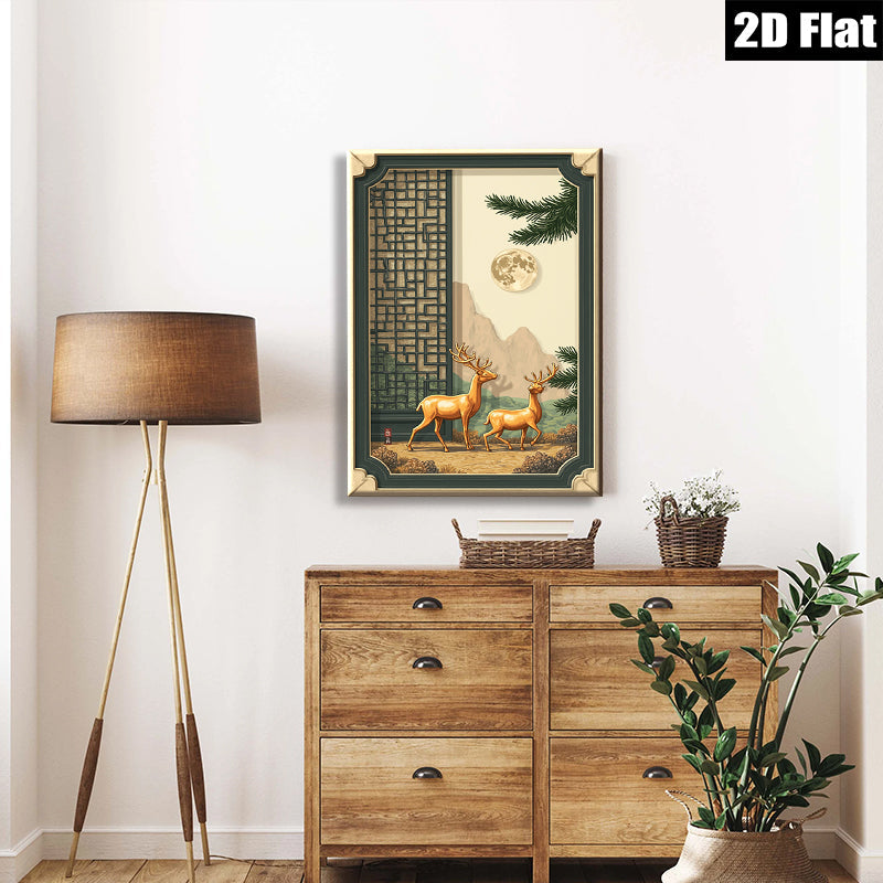 2D flat 1pc Majestic Deer Landscape Wall Art Canvas Print for Living Room Bedroom Home Decor Farmhouse Style Gallery Wrapped Ready to Hang