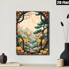 2D flat 1pc Majestic Deer Landscape Wall Art Canvas Prints for Living Room Bedroom Home Decor Farmhouse Style Gallery Wrapped Ready to Hang