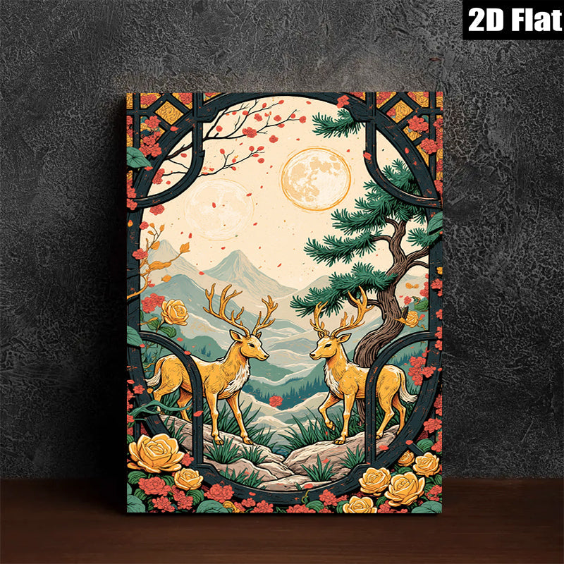 2D flat 1pc Majestic Deer Landscape Wall Art Canvas Prints for Living Room Bedroom Home Decor Farmhouse Style Gallery Wrapped Ready to Hang