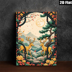2D flat 1pc Majestic Deer Landscape Wall Art Canvas Prints for Living Room Bedroom Home Decor Farmhouse Style Gallery Wrapped Ready to Hang
