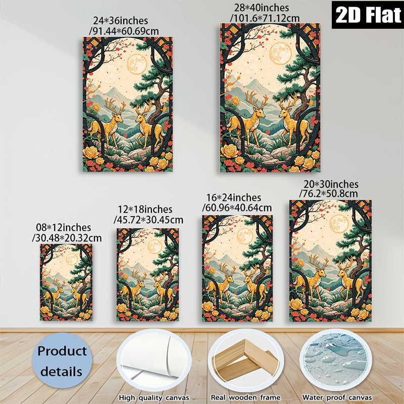 2D flat 1pc Majestic Deer Landscape Wall Art Canvas Prints for Living Room Bedroom Home Decor Farmhouse Style Gallery Wrapped Ready to Hang