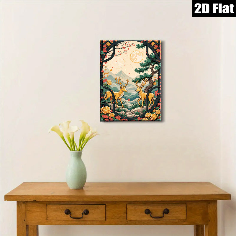 2D flat 1pc Majestic Deer Landscape Wall Art Canvas Prints for Living Room Bedroom Home Decor Farmhouse Style Gallery Wrapped Ready to Hang