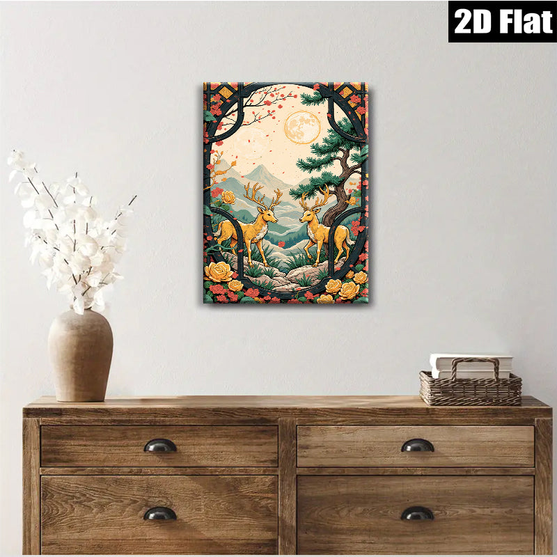 2D flat 1pc Majestic Deer Landscape Wall Art Canvas Prints for Living Room Bedroom Home Decor Farmhouse Style Gallery Wrapped Ready to Hang
