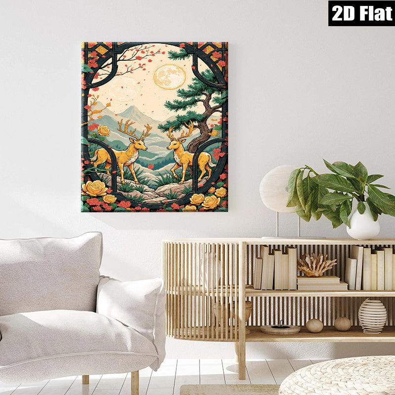 2D flat 1pc Majestic Deer Landscape Wall Art Canvas Prints for Living Room Bedroom Home Decor Farmhouse Style Gallery Wrapped Ready to Hang