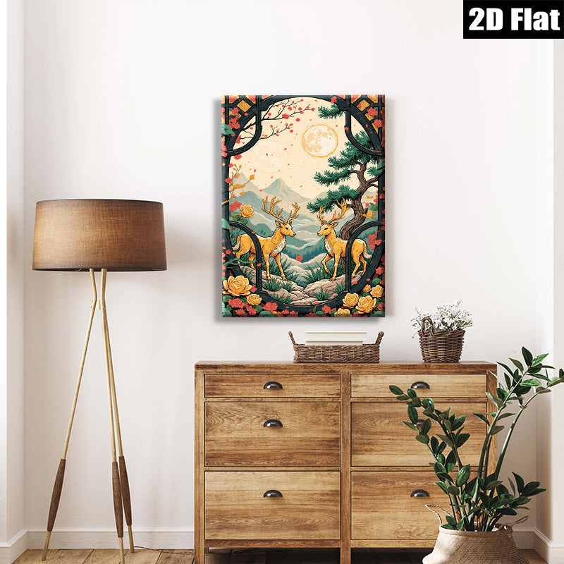 2D flat 1pc Majestic Deer Landscape Wall Art Canvas Prints for Living Room Bedroom Home Decor Farmhouse Style Gallery Wrapped Ready to Hang
