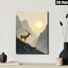 2D flat 1pc Majestic Deer Silhouette Mountain Landscape Wall Art for Living Room Bedroom Home Decor Farmhouse Rustic Modern Gallery Wrapped Canvas Prints