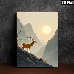 2D flat 1pc Majestic Deer Silhouette Mountain Landscape Wall Art for Living Room Bedroom Home Decor Farmhouse Rustic Modern Gallery Wrapped Canvas Prints